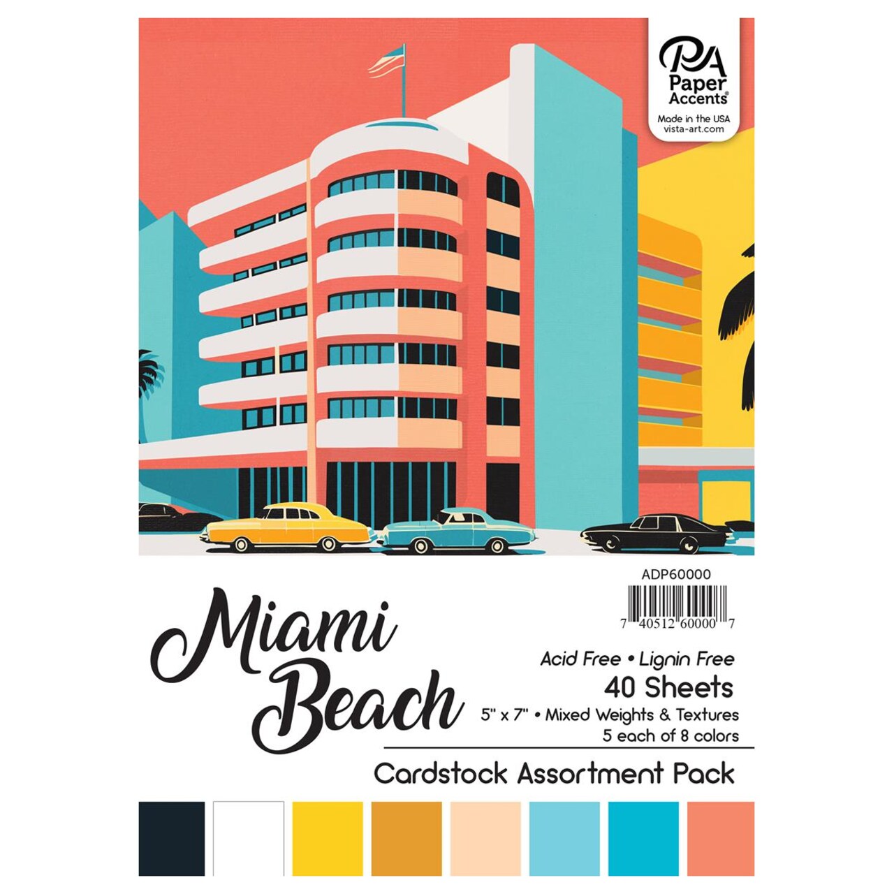 Accent Design Paper Accents Cardstock Variety Pack 5x7" 40 Sheets – Miami Beach Colored Cardstock, Card Stock, Construction Paper for Scrapbooking, DIY, and Art Projects